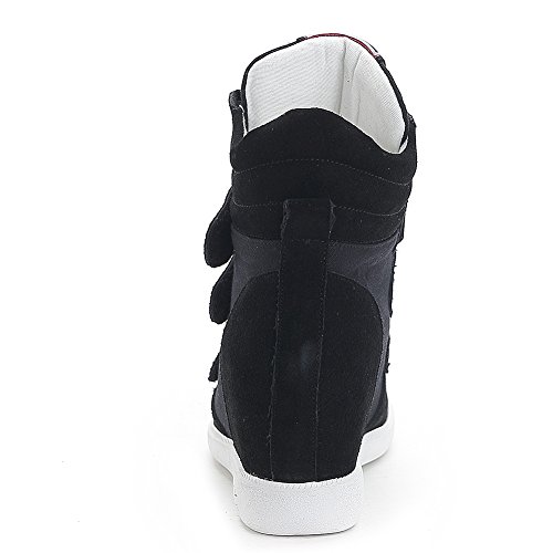 Jamron Mujer Moda Tacón de Cuña Oculto Zapatillas Zapatos del Elevador Cómoda Gamuza & Tela Zapatos de Deporte Negro 4791 EU38
