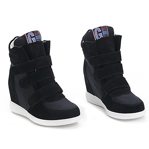 Jamron Mujer Moda Tacón de Cuña Oculto Zapatillas Zapatos del Elevador Cómoda Gamuza & Tela Zapatos de Deporte Negro 4791 EU38.5