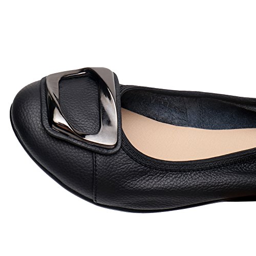 Jamron Mujer Piel Genuina Comodidad Zapatos Suela Blanda Bailarinas Talón de Cuña Baja Pantuflas Negro SN020624 EU37