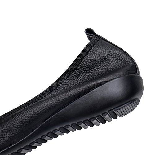 Jamron Mujer Piel Genuina Comodidad Zapatos Suela Blanda Bailarinas Talón de Cuña Baja Pantuflas Negro SN020624 EU37