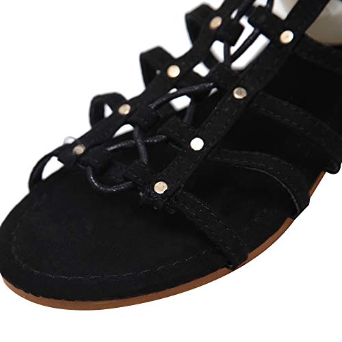 Jamron Mujer Rodilla Alta Gladiador Botas Plano Con Cordones Cremallera Romano Tiras Sandalias Negro SN02610 EU38.5