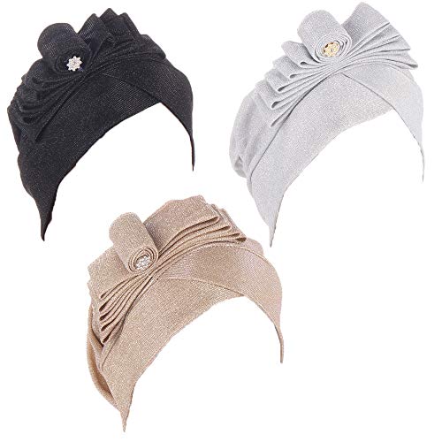 JDYaoYing Turbante con nudo de lazo de cristal musulmán Hijab Cancer Head Wrap bufandas para mujer 3 piezas - - Talla única