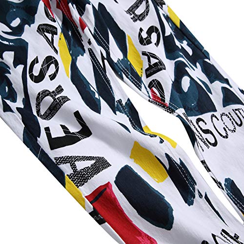 Jeans para Hombres Americana Stretch Slim-fit Graffiti Print Jeans Street Trend Hip-Hop Personalidad Jeans 32