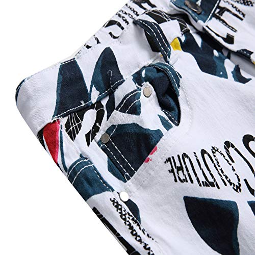 Jeans para Hombres Americana Stretch Slim-fit Graffiti Print Jeans Street Trend Hip-Hop Personalidad Jeans 32