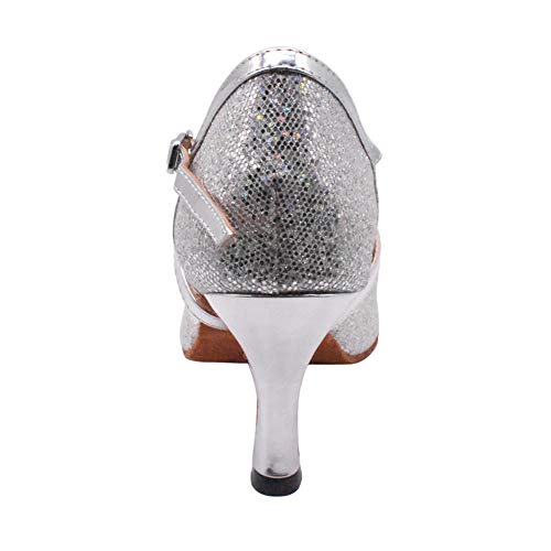 Jerilla Mujer Profesional Zapatos de Baile para Latino Salsa Estándar Comodos Sandalias Plateado