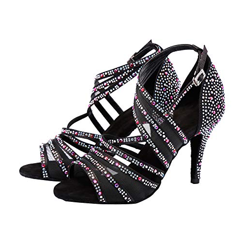 Jerilla Zapatos de Baile de salón para Mujer Sandalias de pedrería de satén para la Fiesta Boda Moderna Latina Salsa