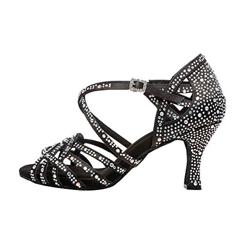 Jerilla Zapatos de Baile de salón para Mujer Sandalias de pedrería de satén para la Fiesta Boda Moderna Latina Salsa
