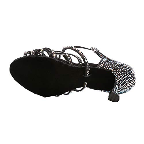 Jerilla Zapatos de Baile de salón para Mujer Sandalias de pedrería de satén para la Fiesta Boda Moderna Latina Salsa