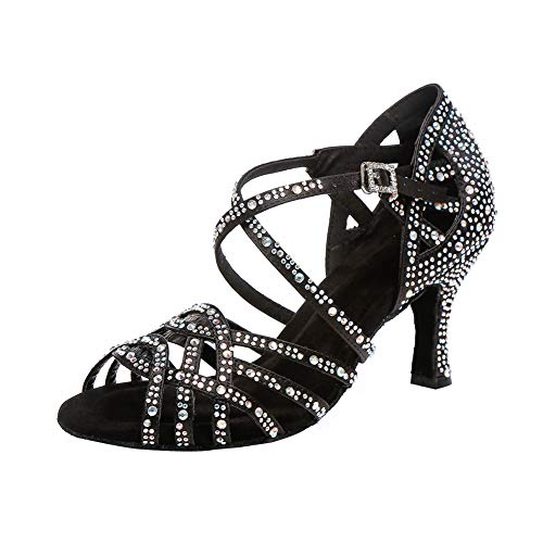 Jerilla Zapatos de Baile de salón para Mujer Sandalias de pedrería de satén para la Fiesta Boda Moderna Latina Salsa