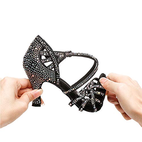 Jerilla Zapatos de Baile de salón para Mujer Sandalias de pedrería de satén para la Fiesta Boda Moderna Latina Salsa