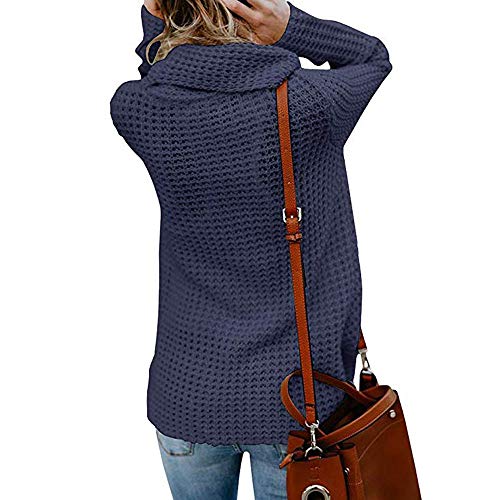 Jerseys De Punto para Mujer Cuello de Tortuga Manga Larga Suelto Prendas de Punto Suéter Irregular Jerséis Collar de la Pila Tops Cálido Otoño Invierno riou