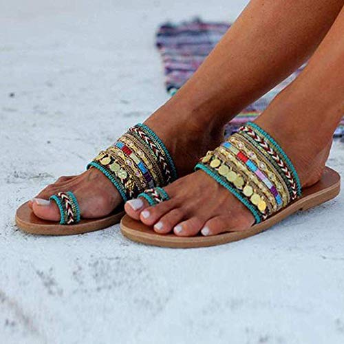 JFFFFWI Sandalias para Mujer Zapatillas Planas Estilo Bohemia para Mujer Verano Estilo étnico Chanclas Sandalias con Punta Abierta al Aire Libre Moda Cómodas Sandalias Planas con Punta de Clip Zapat