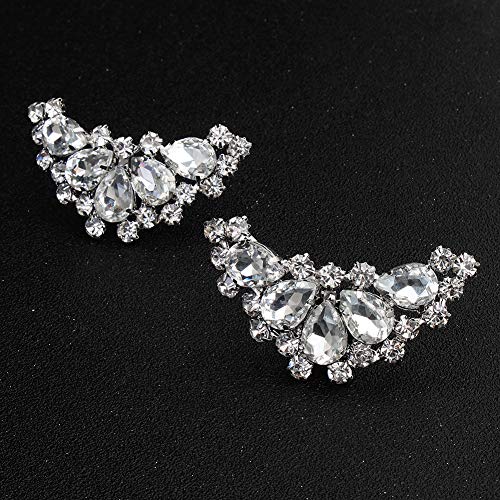 Jiacheng29 - Broche de diamantes de imitación para zapatos con forma de lágrima para novia, boda, fiesta, joyería plateado Plateado