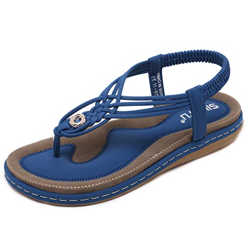 JIANKE Sandalias Mujer Verano Planas Bohemia Sandalias Cómodo Casual Zapatos de Playa Azul 39 EU