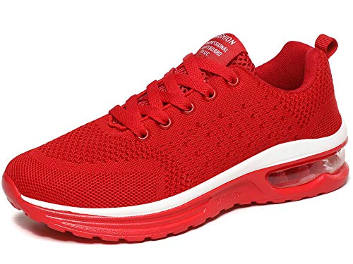 JIANKE Zapatillas Deportivas Mujer Zapatos de Ligero Cojín de Aire Transpirables Moda Running Fitness Caminar Rojo 37.5 EU