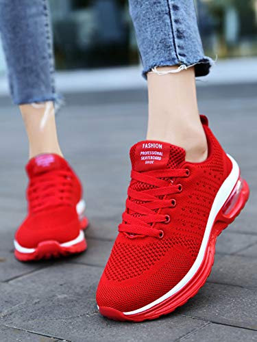 JIANKE Zapatillas Deportivas Mujer Zapatos de Ligero Cojín de Aire Transpirables Moda Running Fitness Caminar Rojo 37.5 EU