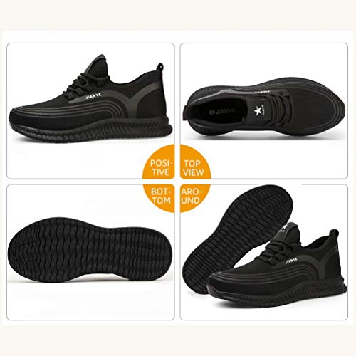 JIANYE - Zapatillas de trabajo S3 para hombre y mujer, con puntera de acero, unisex, transpirables, ligeras, color Negro, talla 41 EU