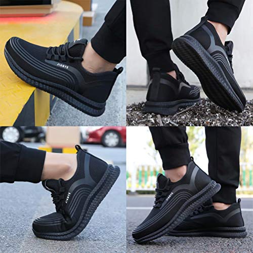 JIANYE - Zapatillas de trabajo S3 para hombre y mujer, con puntera de acero, unisex, transpirables, ligeras, color Negro, talla 41 EU