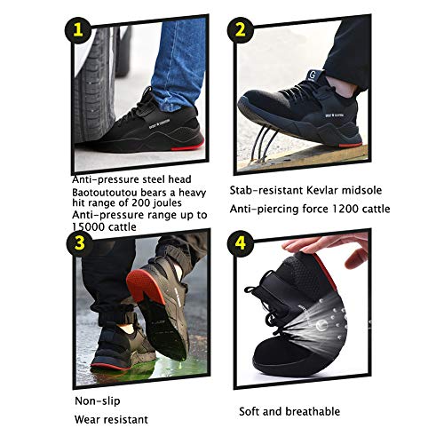 Jianye - Zapatos de seguridad para hombre y mujer, ligeros, s3, transpirables, zapatos de trabajo, para obras, industriales, Negro (A Noir), 43 EU