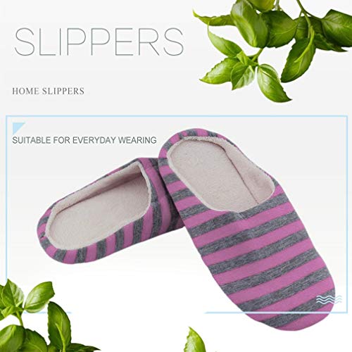 JIE Invierno cálido Suave Felpa Interior casa Piso Zapatillas Antideslizantes Tela a Rayas Rosa 40/41