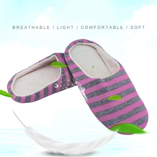 JIE Invierno cálido Suave Felpa Interior casa Piso Zapatillas Antideslizantes Tela a Rayas Rosa 40/41