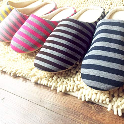 JIE Invierno cálido Suave Felpa Interior casa Piso Zapatillas Antideslizantes Tela a Rayas Rosa 40/41