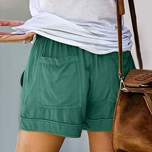 jieGorge Pantalones, Mujer, cómodo, cordón, Empalme, Casual, Cintura elástica, Bolsillos, Pantalones Cortos Sueltos, Pantalones, Ropa, Zapatos y Accesorios (Verde Menta L)