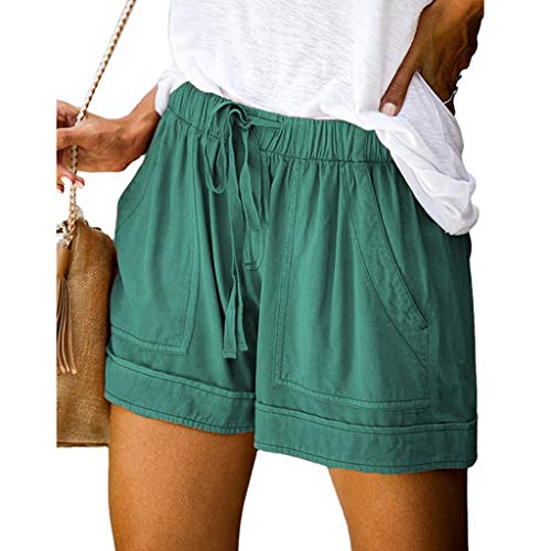 jieGorge Pantalones, Mujer, cómodo, cordón, Empalme, Casual, Cintura elástica, Bolsillos, Pantalones Cortos Sueltos, Pantalones, Ropa, Zapatos y Accesorios (Verde Menta L)