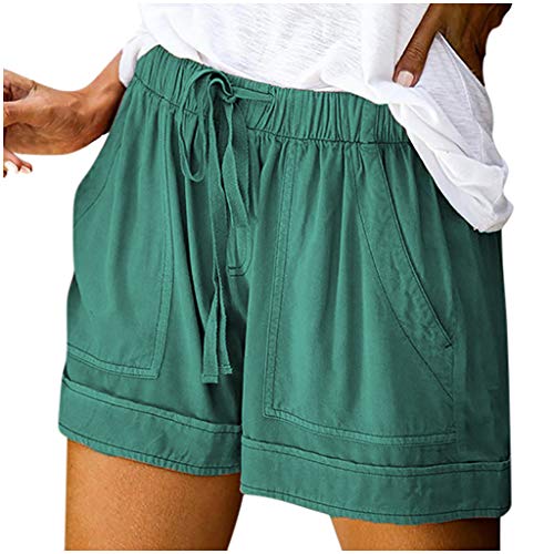 jieGorge Pantalones, Mujer, cómodo, cordón, Empalme, Casual, Cintura elástica, Bolsillos, Pantalones Cortos Sueltos, Pantalones, Ropa, Zapatos y Accesorios (Verde Menta L)