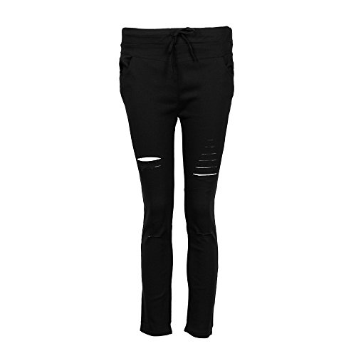 jieGorge Pantalones, Mujer Pantalones Pitillo Rasgados Pantalones de lápiz elásticos de Cintura Alta S, Ropa Zapatos y Accesorios (Negro S)