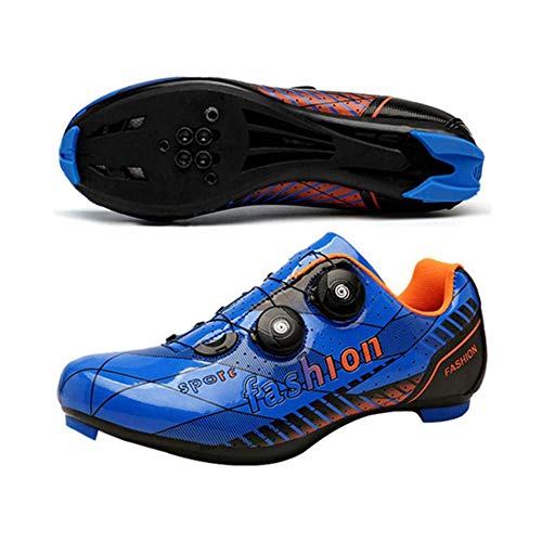 JINFAN Zapatillas De Ciclismo De Carretera para Hombres Y Mujeres,Zapatillas De Montar con Hebilla Giratoria Tacos Transpirables Compatibles con SPD Look Delta,Blue-EU38