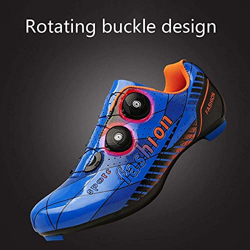 JINFAN Zapatillas De Ciclismo De Carretera para Hombres Y Mujeres,Zapatillas De Montar con Hebilla Giratoria Tacos Transpirables Compatibles con SPD Look Delta,Blue-EU38