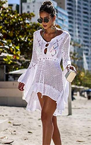Jinsha Vestido de Playa - Mujer Pareos y Camisola de Playa Sexy Cover up, Talla unica, Blanco