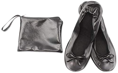 JJPRIME - Las Mujeres de Las Señoras enrollan los Zapatos Planos Cómodos Plegables doblan Las Bombas Plegables con el Ballet del Bolso de la Carga Después de la Fiesta (38/39 EU, Negro)