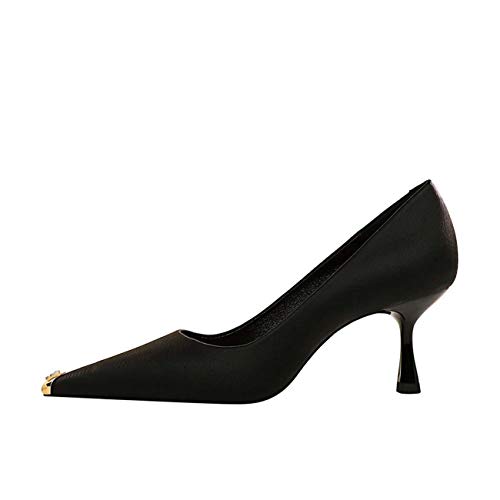 JOEupin Zapatos de tacón alto para mujer con punta puntiaguda y punta baja, color Negro, talla 34 EU