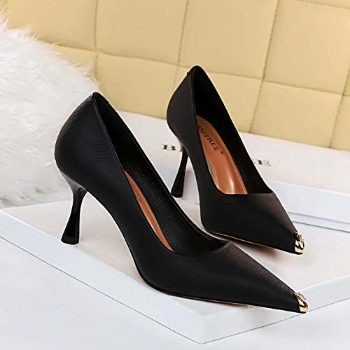 JOEupin Zapatos de tacón alto para mujer con punta puntiaguda y punta baja, color Negro, talla 34 EU