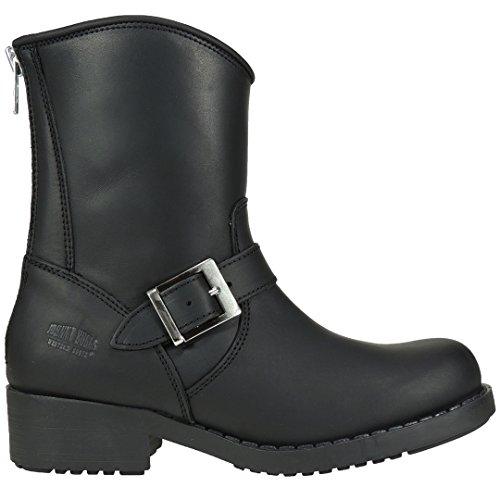 Johnny Bulls 131 Bota Motera Militar Piel Nobuk Piso Grueso Cremallera Detrás para Mujer Negro Talla 40