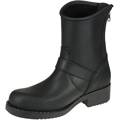 Johnny Bulls 131 Bota Motera Militar Piel Nobuk Piso Grueso Cremallera Detrás para Mujer Negro Talla 40