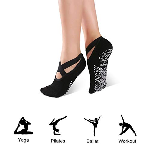 JOLIGAEA 3 Pares Calcetines Yoga Antideslizantes de Mujeres Deportivos para Ejercicio Interior, Cómodo Pilates,Yoga,Ballet,Baile,Fitness,etc