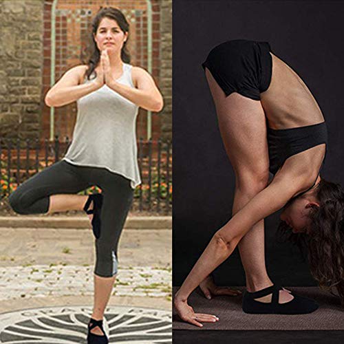 JOLIGAEA 3 Pares Calcetines Yoga Antideslizantes de Mujeres Deportivos para Ejercicio Interior, Cómodo Pilates,Yoga,Ballet,Baile,Fitness,etc