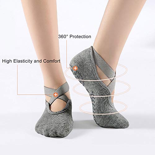 JOLIGAEA 3 Pares Calcetines Yoga Antideslizantes de Mujeres Deportivos para Ejercicio Interior, Cómodo Pilates,Yoga,Ballet,Baile,Fitness,etc