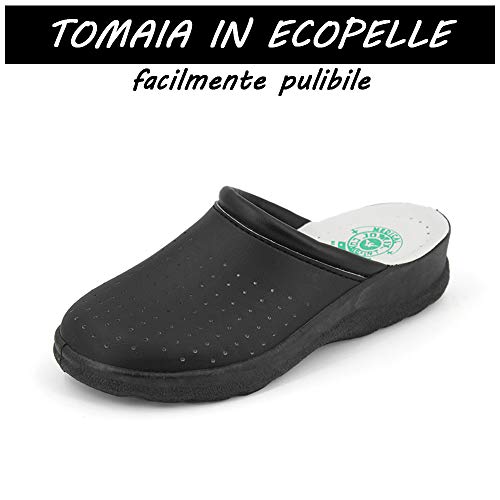 JOMIX Chanclas sanitarias para mujer y hombre, anatómicas, con zócalos, sanitarios, fabricadas en Italia, plantilla de piel auténtica Negro Size: 37 EU