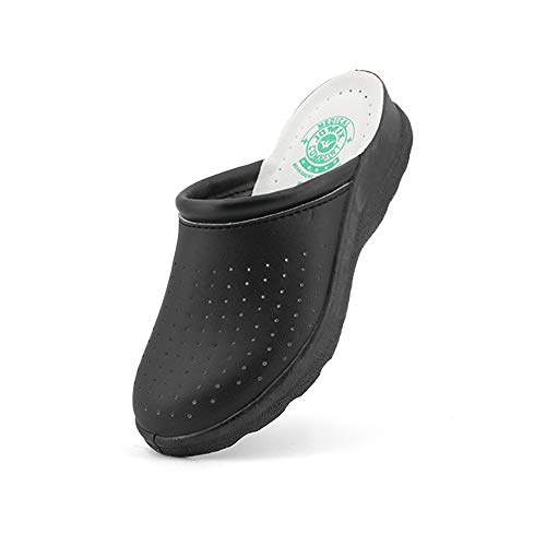 JOMIX Chanclas sanitarias para mujer y hombre, anatómicas, con zócalos, sanitarios, fabricadas en Italia, plantilla de piel auténtica Negro Size: 37 EU