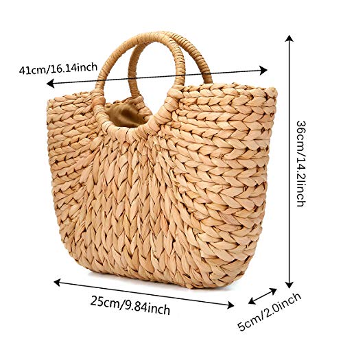 JOSEKO Bolso de playa de verano, bolso de mujer tejido de paja, bolso de rafia, bolso de playa, bolso de compras para viajes diarios (color natural)