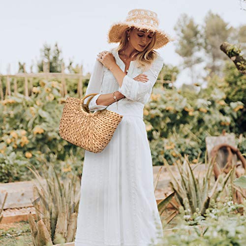 JOSEKO Bolso de playa de verano, bolso de mujer tejido de paja, bolso de rafia, bolso de playa, bolso de compras para viajes diarios (color natural)