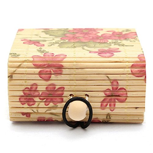 Joyero de bambú de madera con cajas para guardar anillos, collares y pendientes, para regalo, madera, rosa peonía, talla única