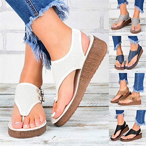 JSONA Sandals for Women Flat Sandals Beach Shoes Summer Comfort Platform Wedge PU Sandals with Arch Support for Outdoor Hiking/Daily Slip-On Sandal,Brass,39
