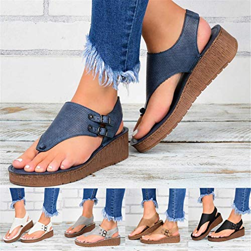 JSONA Sandals for Women Flat Sandals Beach Shoes Summer Comfort Platform Wedge PU Sandals with Arch Support for Outdoor Hiking/Daily Slip-On Sandal,Brass,39