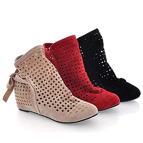 Junkai Botines de Verano, Botas Casuales de Las Mujeres Botines de Punta Estrecha Botines de cuña bajo de Encaje de tacón en Cuero