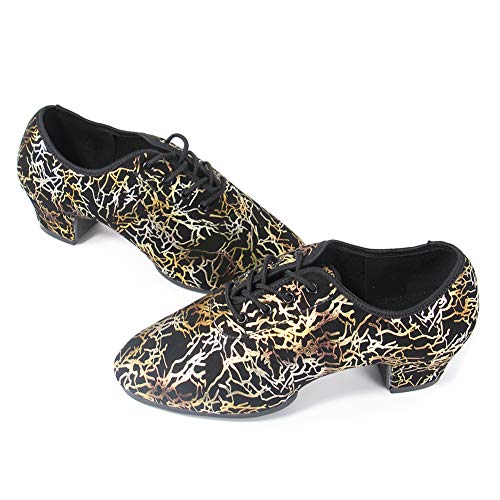 JUODVMP Zapatillas de Baile Latino para Mujeres Zapatos de Baile de Jazz Zapatillas de Baile de Salón Latino Zapatos Oxford de Tela Boost Dance,Model WH-SD,Model WH-SD-3CM,Gold,37.5 EU